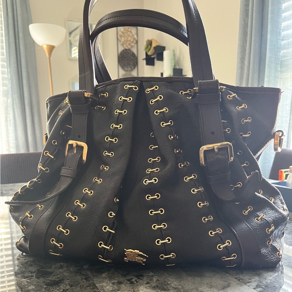 Vintage Burberry Lowry Tote Shoulder Bag